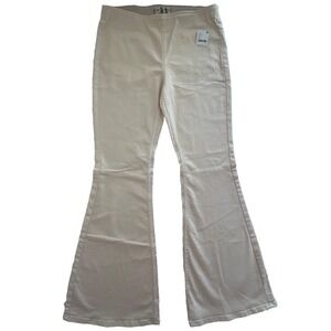 NWT Free People Jeans Elastic Waist Flare Leg Cream Ivory Sz 31 Boho Venice $78